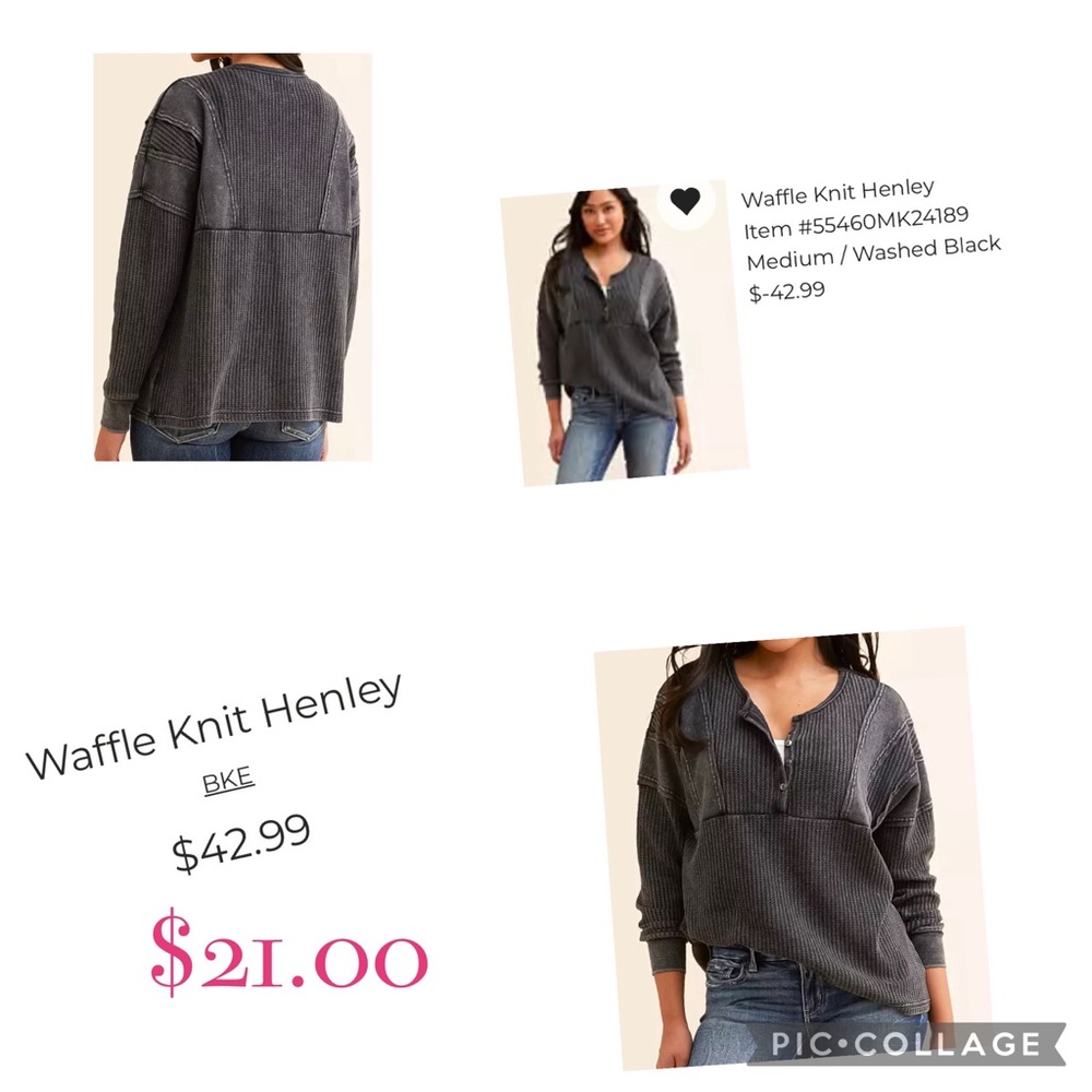 BKE Waffle Knit Henley Sweater - Washed Black